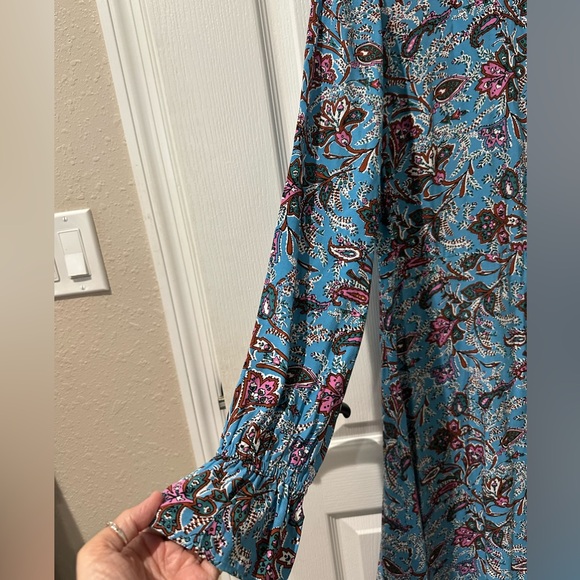 LOFT Bouquet Blue and Pink Floral Mock Neck Midi Dress. NWT - Picture 8 of 13